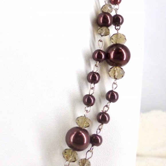 Nolan Miller Burgundy Necklace Shell Pearls & Crystals 42" 1980s NWOT Perfect - Picture 2 of 5